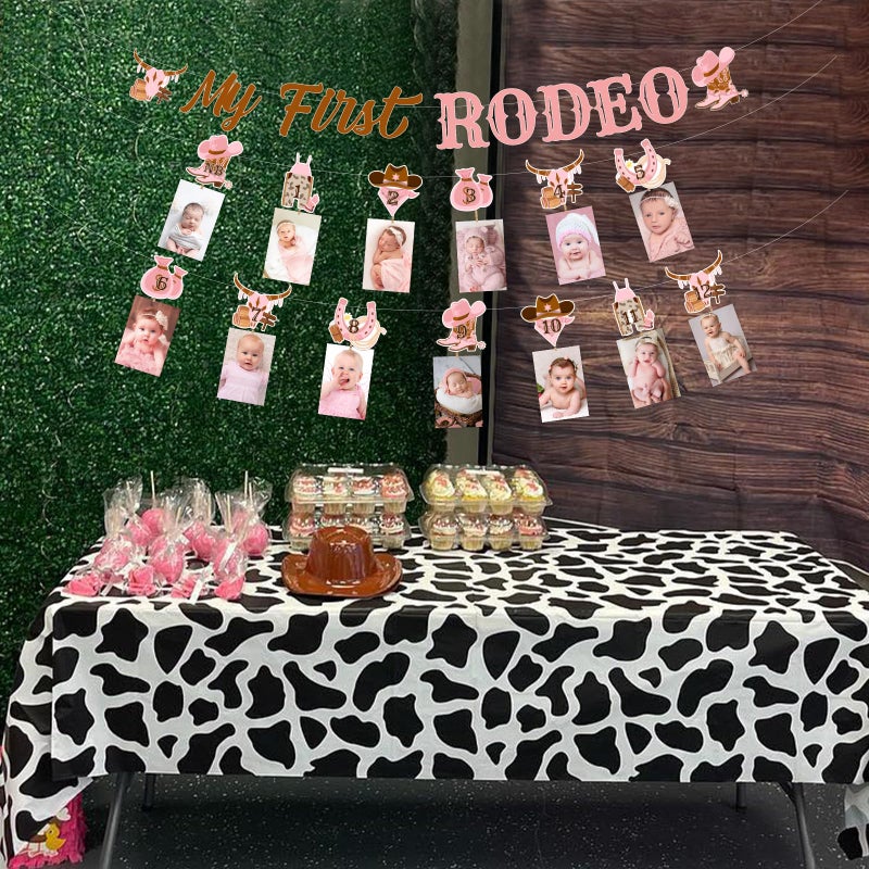 Cheereveal لافتة صور من Cheereveal My First Rodeo أكاليل الرايات للفتيات - ديكورات حفلات عيد الميلاد الأول بموضوع الغرب المتوحش، لوازم أعياد ميلاد راعية البقر الغربية من حديثي الولادة حتى 12 شهرًا - Image 5